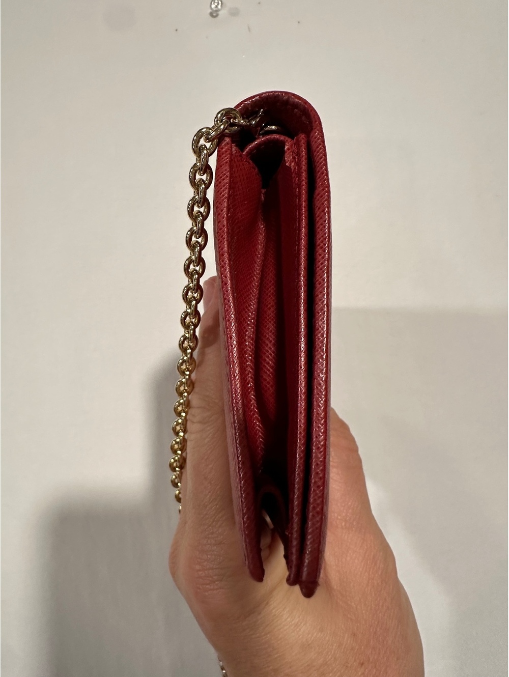 Salvatore Ferragamo Vara Bow Wallet Crossbody Removable Chain Red Saffiano Italy - Picture 3 of 10